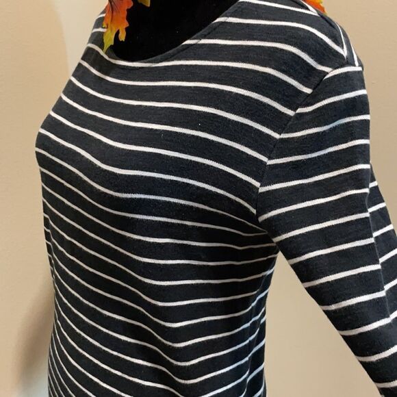 Merona | Black & White Striped 3/4 Sleeve Boatneck Top, Size Small - Picture 5 of 13